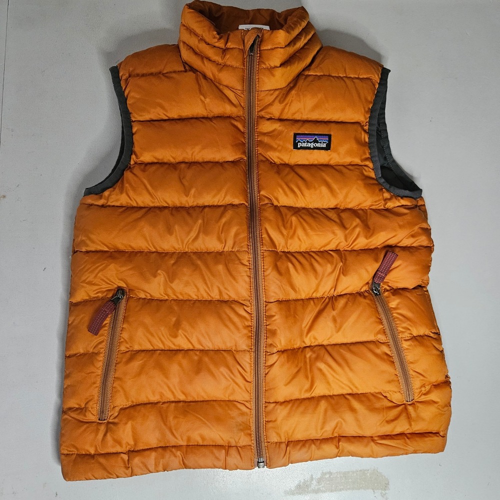Patagonia Boys XS Down Sweater Vest Orange Puffer Quilted 68221 F14